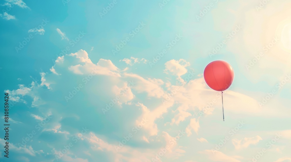 Obraz premium A red balloon is floating in the sky above a blue sky