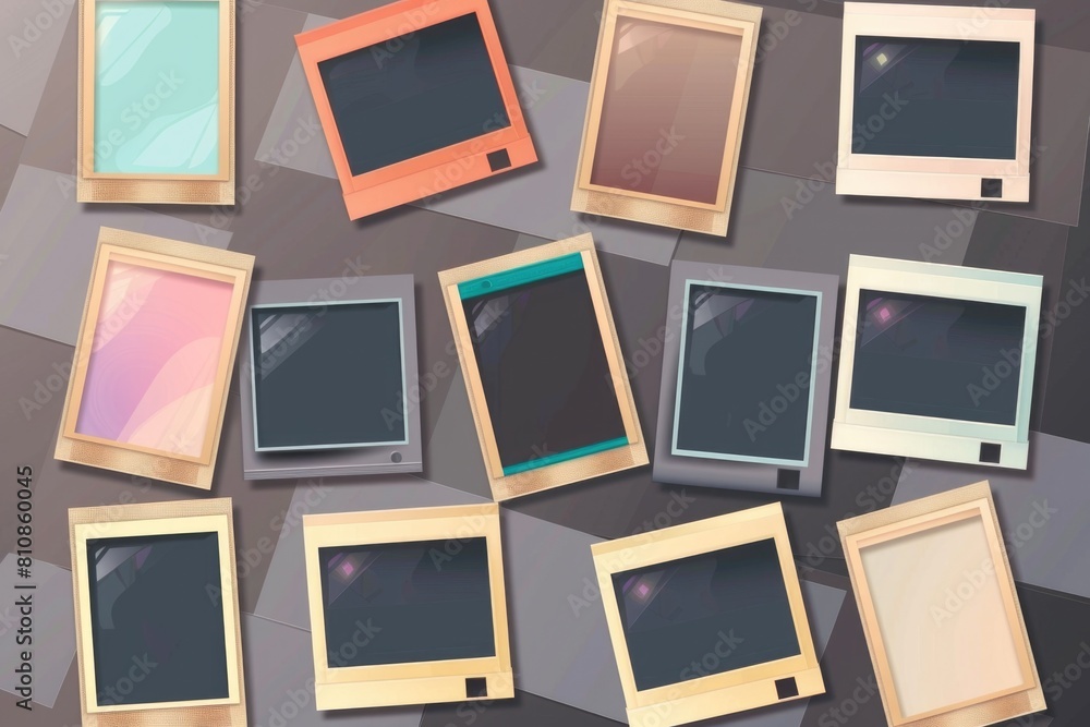 Various colored frames arranged on a wall. Perfect for interior design projects Various colored frames arranged on a wall. Perfect for interior design projects
