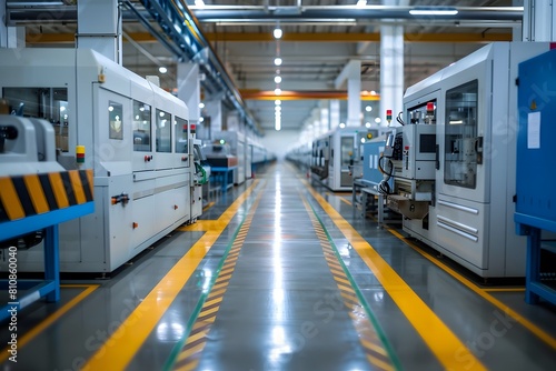 A close up of a factory floor with machines and machinery photo
