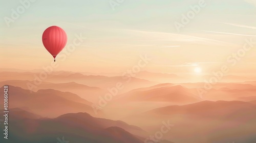 A red balloon is floating in the sky above a blue sky