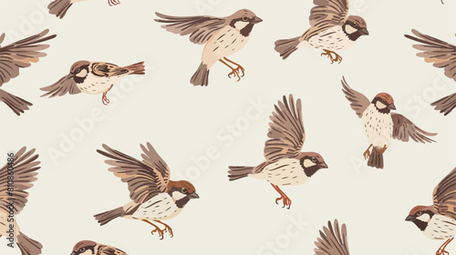 Beautiful seamless pattern with flying and sitting sp