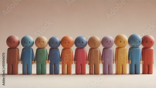 Colorful Wooden figure peg dolls. creative thinking and human resources, Recruitment employee concept AI generated image, ai