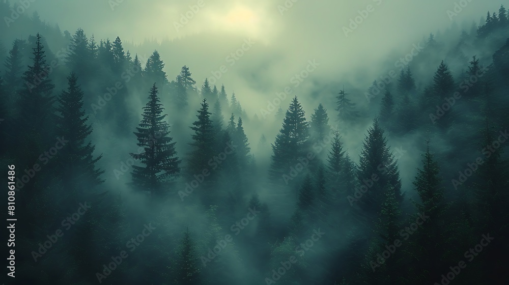 Experience a misty morning in a mountain forest, where the fog creates a soft, ethereal atmosphere. Experience a misty morning in a mountain forest, where the fog creates a soft, ethereal atmosphere.