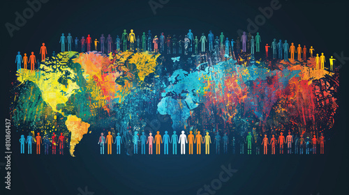 World Population Day Concept  11July. watercolor art of colorful people Overcrowded  overloaded  explosion of world population and starvation.Poster Or banner 