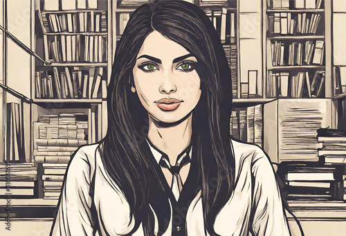 Cartoon Portrait of a Confident Indian Woman Professional Indian Woman at Work