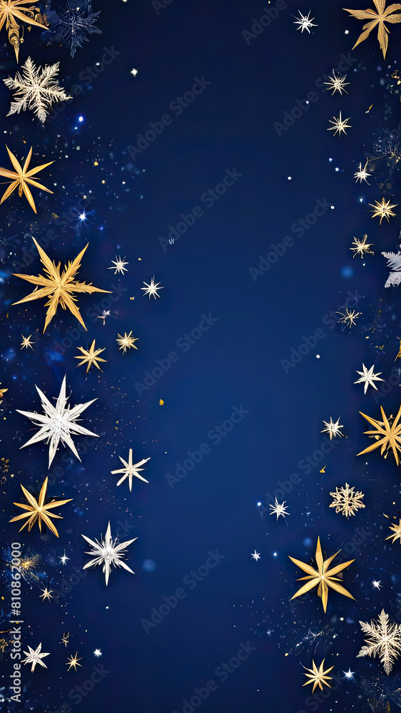 abstract New Year background copy space. Elegant winter scene with golden snowflakes on a deep blue backdrop, perfect for festive designs and holiday greetings abstract New Year background copy space. Elegant winter scene with golden snowflakes on a deep blue backdrop, perfect for festive designs and holiday greetings