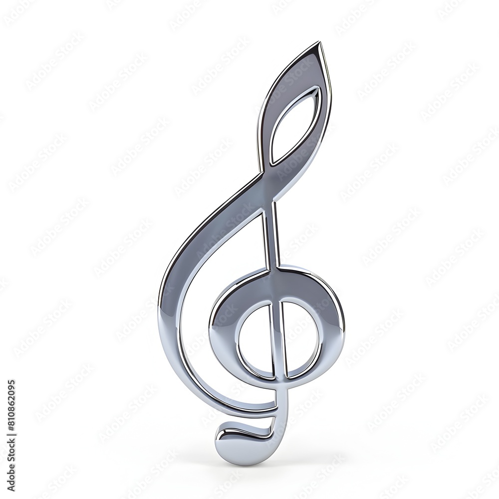 Elegant 3D Silver Treble Clef Music Symbol on Clean White Background Elegant 3D Silver Treble Clef Music Symbol on Clean White Background
