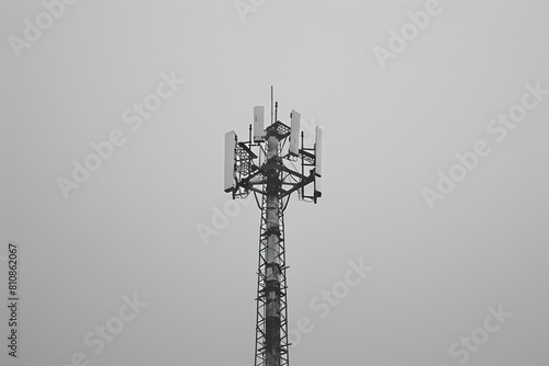 Cell tower with multiple antennas on top photo