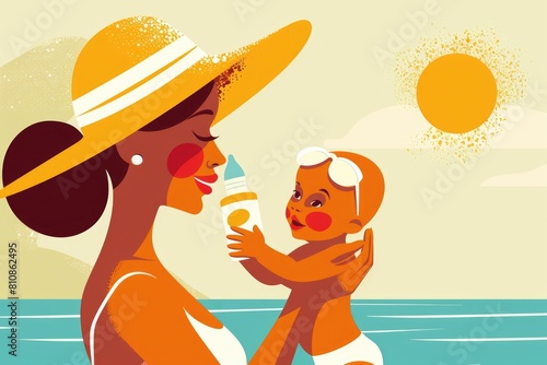 A woman in a hat holding a baby. Suitable for family and parenting concepts