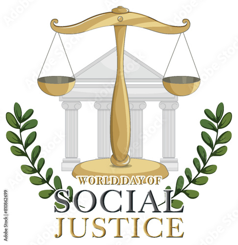Golden scales of justice with classical columns