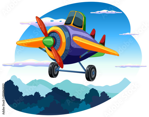 Vibrant aircraft soaring above picturesque hills