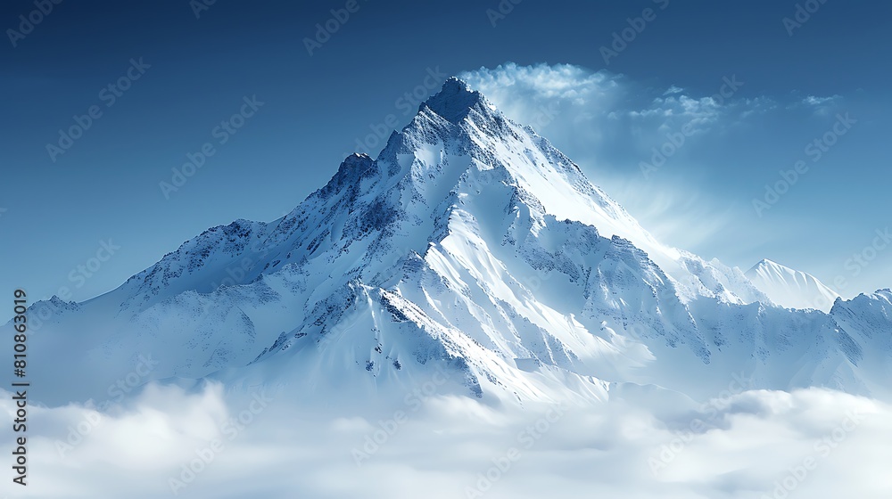 Gaze at a majestic snowy mountain peak under a crisp winter sky. Gaze at a majestic snowy mountain peak under a crisp winter sky.
