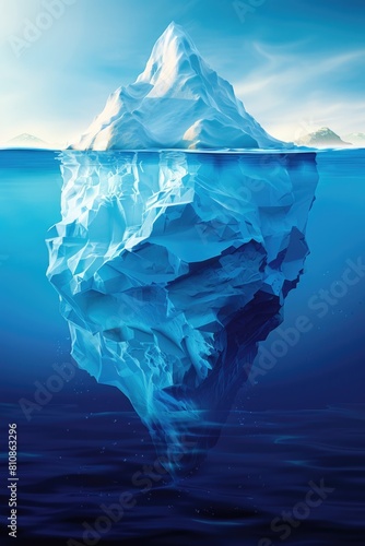 A massive iceberg floating in the ocean. Suitable for environmental themes
