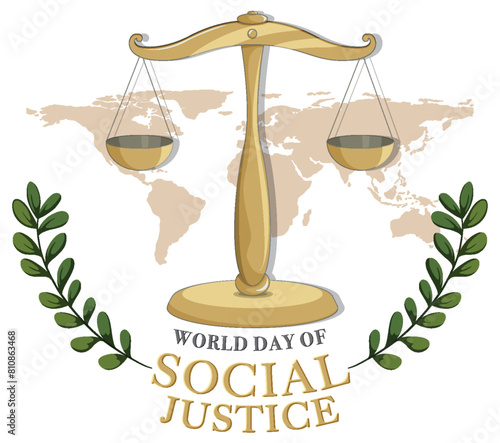 Scales of justice over world map with laurels