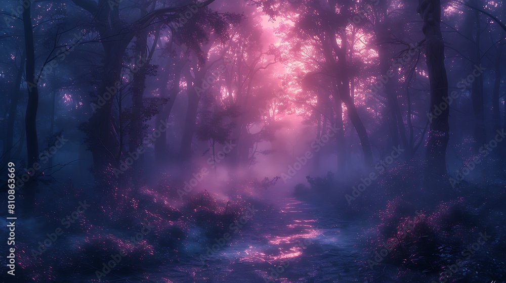 Immerse yourself in a twilight scene in a haunted forest, where the ...