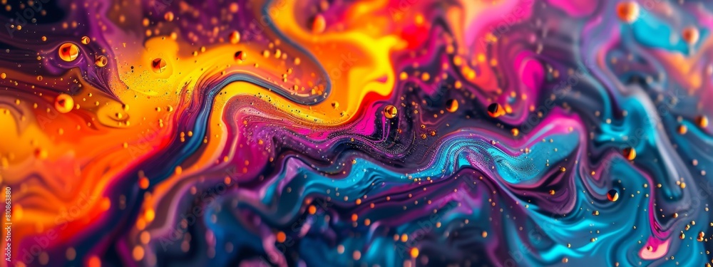Abstract painting of colorful liquid pouring on a surface