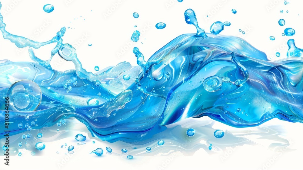 Wave of fresh clean water with bubbles. Modern illustration of clear blue aqua surface isolated on white. Water splashes, flow of pure liquid drinks. Wave of fresh clean water with bubbles. Modern illustration of clear blue aqua surface isolated on white. Water splashes, flow of pure liquid drinks.