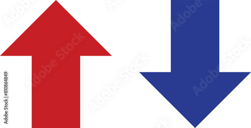 Rising and falling arrows icon isolated on white background . Red and blue up down arrows icon . Vector