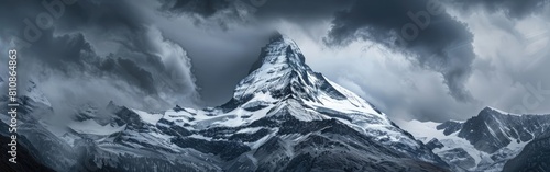 A snowcovered mountain under a cloudy sky, a world of natural landscape © Alexei