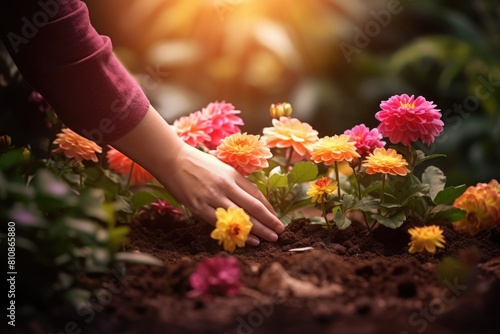 Wallpaper Mural A Person Planting Colorful Flowers In A Garden Torontodigital.ca