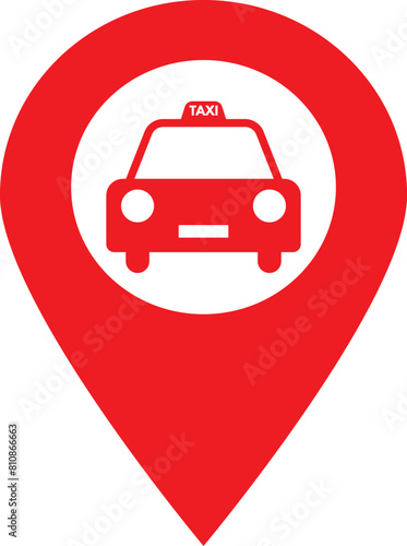 Taxi location icon . Map pointer with taxi icon . Taxi stop location icon vector