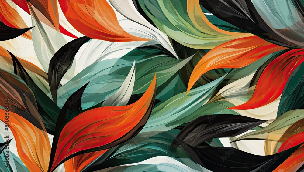 Forest Harmony: Painting Evoking Peace and Serenity with Lush Green Leaves and Subtle Orange Tones