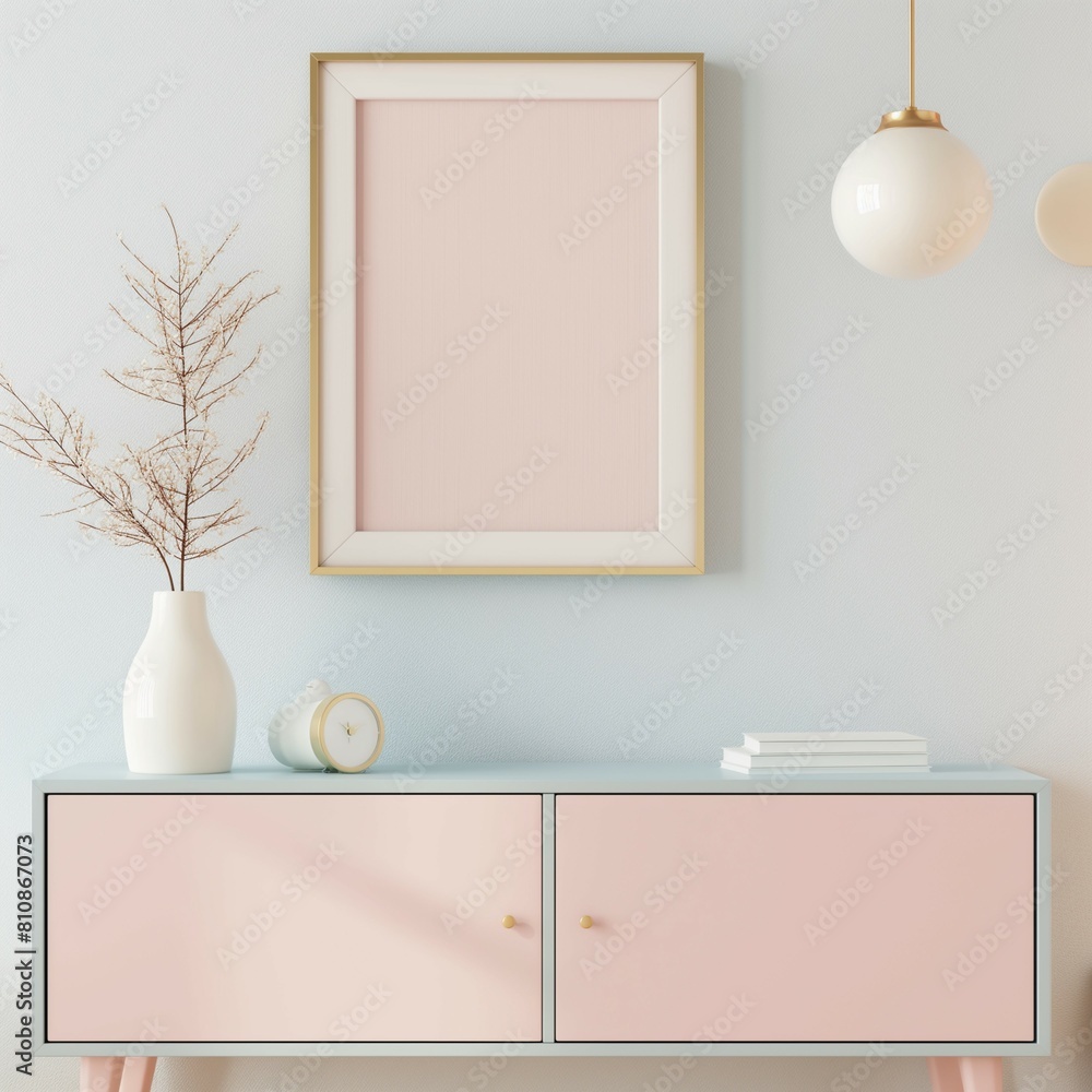 Frame Mockup, Pastel Cabinet Drawer, Home Room Interior Wall Poster Frame, 3D Render Frame Mockup, Pastel Cabinet Drawer, Home Room Interior Wall Poster Frame, 3D Render