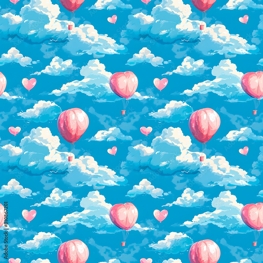 Obraz premium Seamless pattern with clouds and shaped balloons. Delicate background for design, gift wrapping, covers, etc.