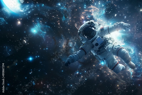 Astronaut in outer space against the backdrop of the milky way