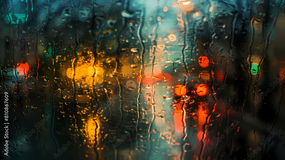 light reflections in rainy alleyways create a mesmerizing effect, with a row of parked cars and a street lamp in the foreground