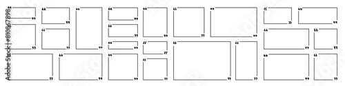 Quote box frame. Speech quotation marks. Quote box icon. Texting quote boxes.  Template quote text info design boxes quotation bubble quotes frame.