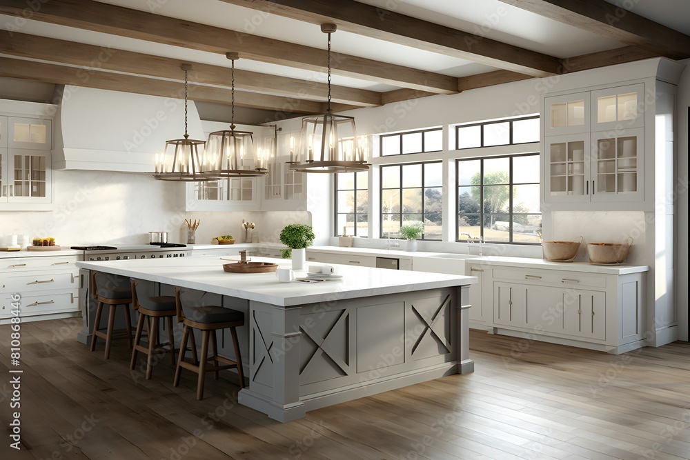 Kitchen in modern style with light worktop with sink, stove, oven, kitchen utensils, generated by AI Kitchen in modern style with light worktop with sink, stove, oven, kitchen utensils, generated by AI
