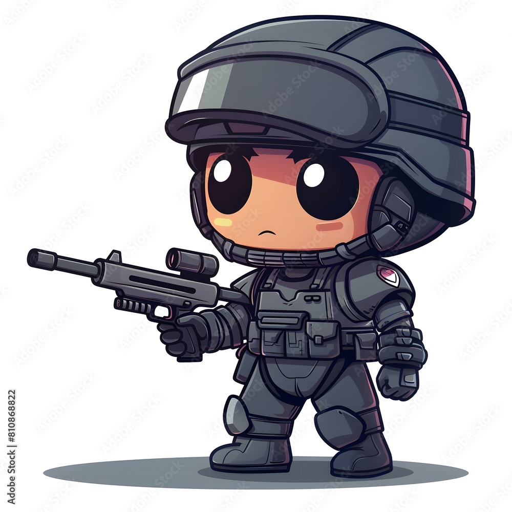 The cute soldier It is wearing tactical gear including a helmet with goggles and ear protection or communication devices attached and hold guns The cute soldier It is wearing tactical gear including a helmet with goggles and ear protection or communication devices attached and hold guns