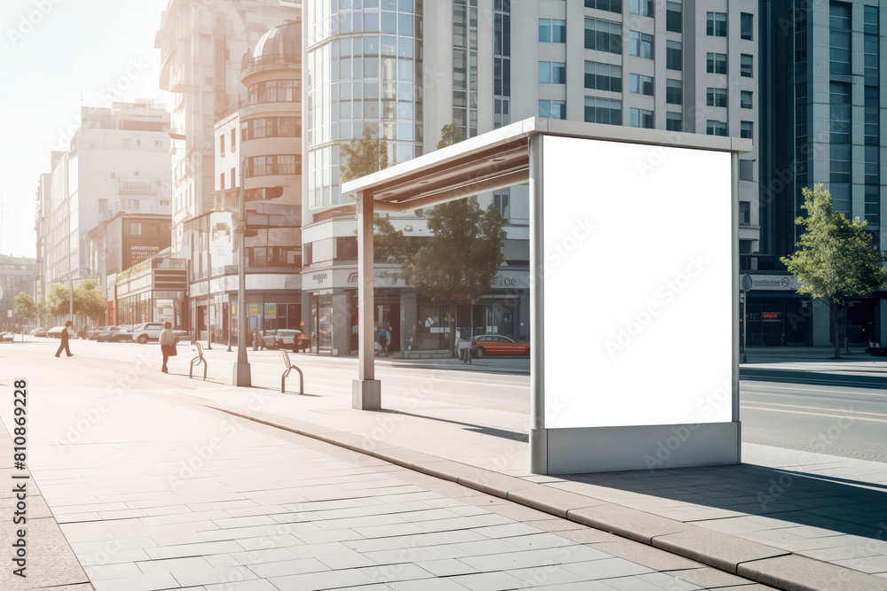 Mockup of a lightbox city light in a city among buildings and sky Mockup of a lightbox city light in a city among buildings and sky