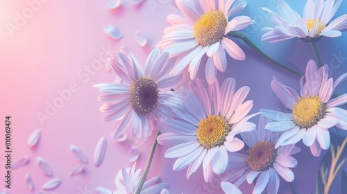 A bouquet of white and pink flowers with a pink background