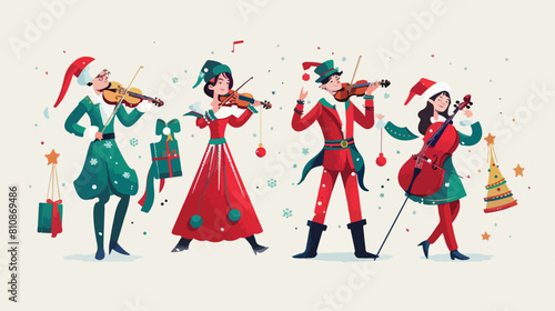 Christmas fair performers flat vector illustrations F