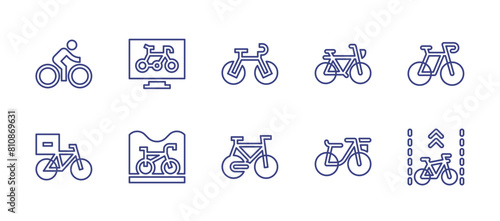 Cycling line icon set. Editable stroke. Vector illustration. Containing bike, bicycle, bikelane, deliverybike, cycling.