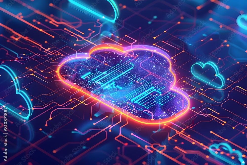 Vibrant Isometric Cloud Computing Infrastructure with Interconnected Services and Digital Data Vibrant Isometric Cloud Computing Infrastructure with Interconnected Services and Digital Data