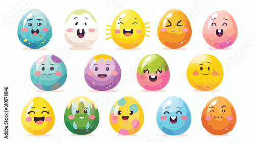 Colorful cute smiling Easter eggs. Set of Emoji egg.