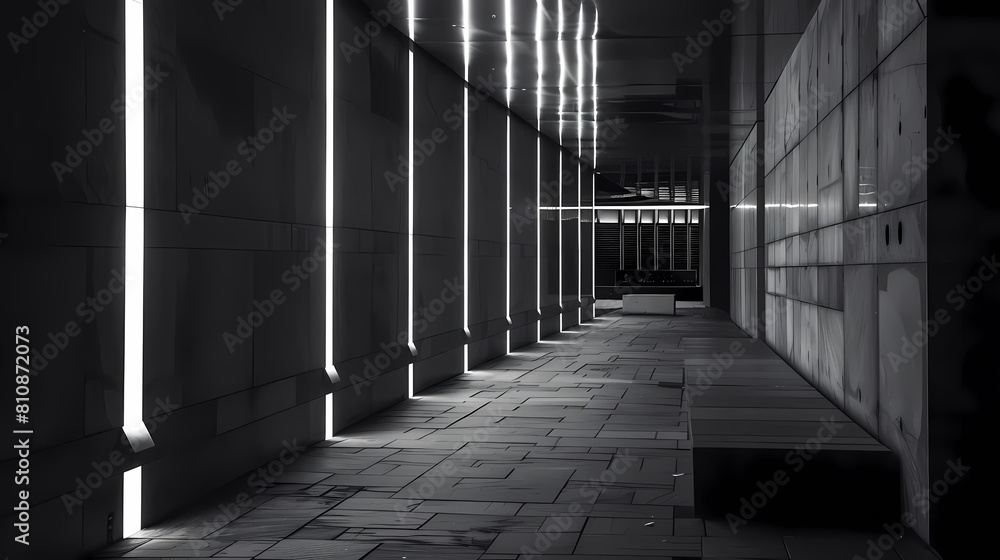 minimalist urban illumination illuminates a dark hallway with white walls and ceiling