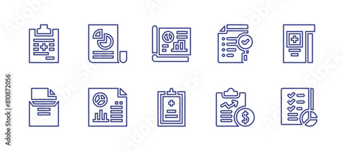 Report line icon set. Editable stroke. Vector illustration. Containing pie chart, report, data analysis, economic, analysis, medical report.