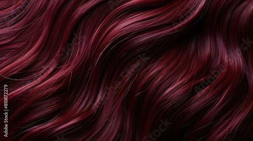 Closeup of burgundy cherry red hair colour and texturefor beauty and hair salon inspiration concept