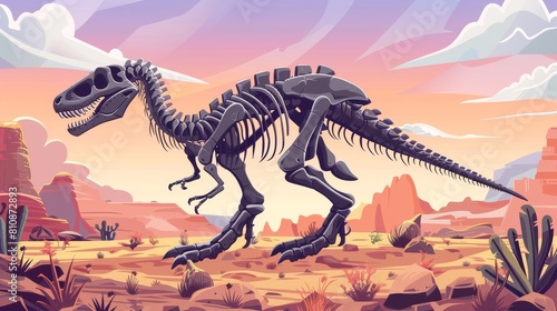 The banner for historical museum promotion shows an illustration of a Tyrannosaurus Rex dinosaur skeleton. There is a ten percent discount for groups visiting the museum. Educational program 