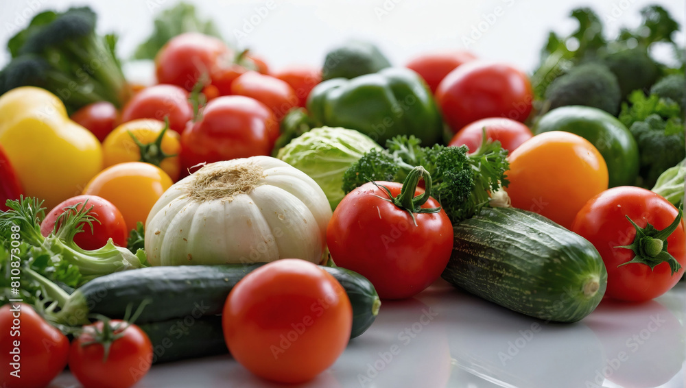 Crisp Vegetable Array, Fresh Vegetables Arranged on White Background Crisp Vegetable Array, Fresh Vegetables Arranged on White Background