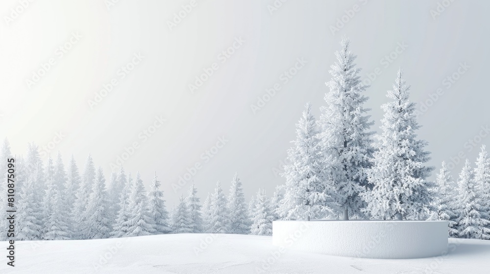 A snowy landscape with a white background and three trees in the foreground. The trees are bare and covered in snow, giving the scene a peaceful and serene atmosphere A snowy landscape with a white background and three trees in the foreground. The trees are bare and covered in snow, giving the scene a peaceful and serene atmosphere
