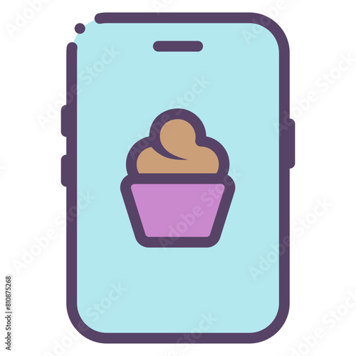 food recipe app on mobile phone icon