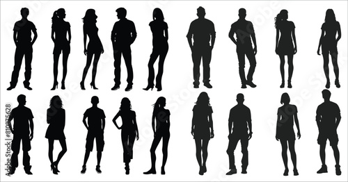 Black silhouettes of Men and women, Vector silhouettes of men and a women, silhouette people vector, Business people silhouette set, Silhouettes set of standing people male and female, Standing