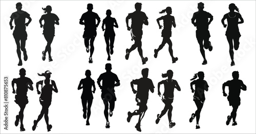Men and women runners silhouette, Runner Silhouette, Young people running silhouettes, Runners silhouettes collection, Running man and woman black silhouettes, Running, Jogging, Women, Exercise, Sport