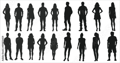 Black silhouettes of Men and women, Vector silhouettes of men and a women, silhouette people vector, Business people silhouette set, Silhouettes set of standing people male and female, Standing