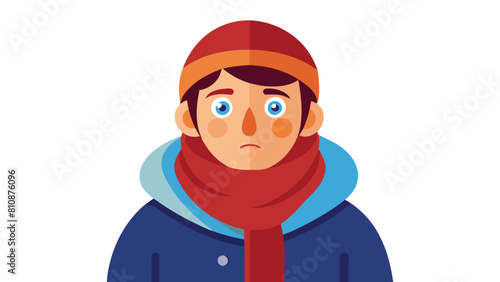 person bundled up in winter clothing with a concerned expression, ideal for weather, cold, or seasonal designs